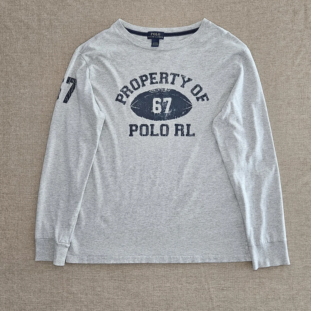 Polo by Ralph Lauren Light Gray Graphic Long Sleeve Tee - Picture 1 of 6